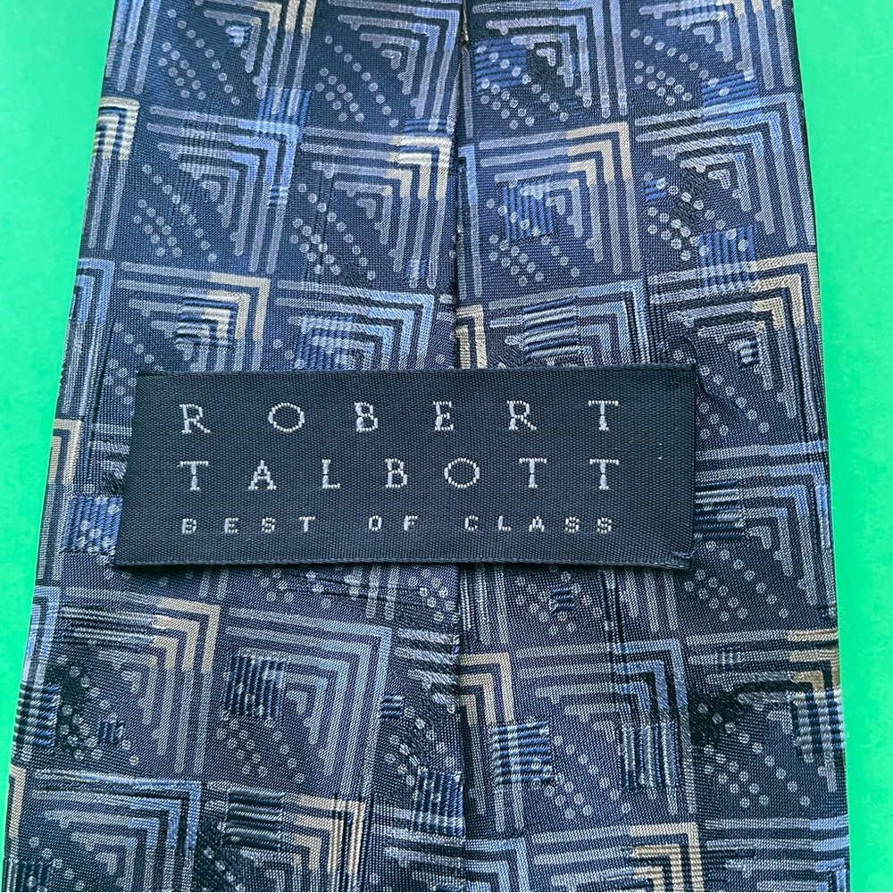 Robert Talbott silk tie Best Of Class boc geometric abstract blue black gold 57”